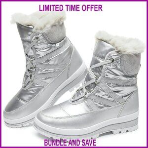 Womens Waterproof Fur Lined Winter Snow Boots Non-Slip Mid-Calf Combat